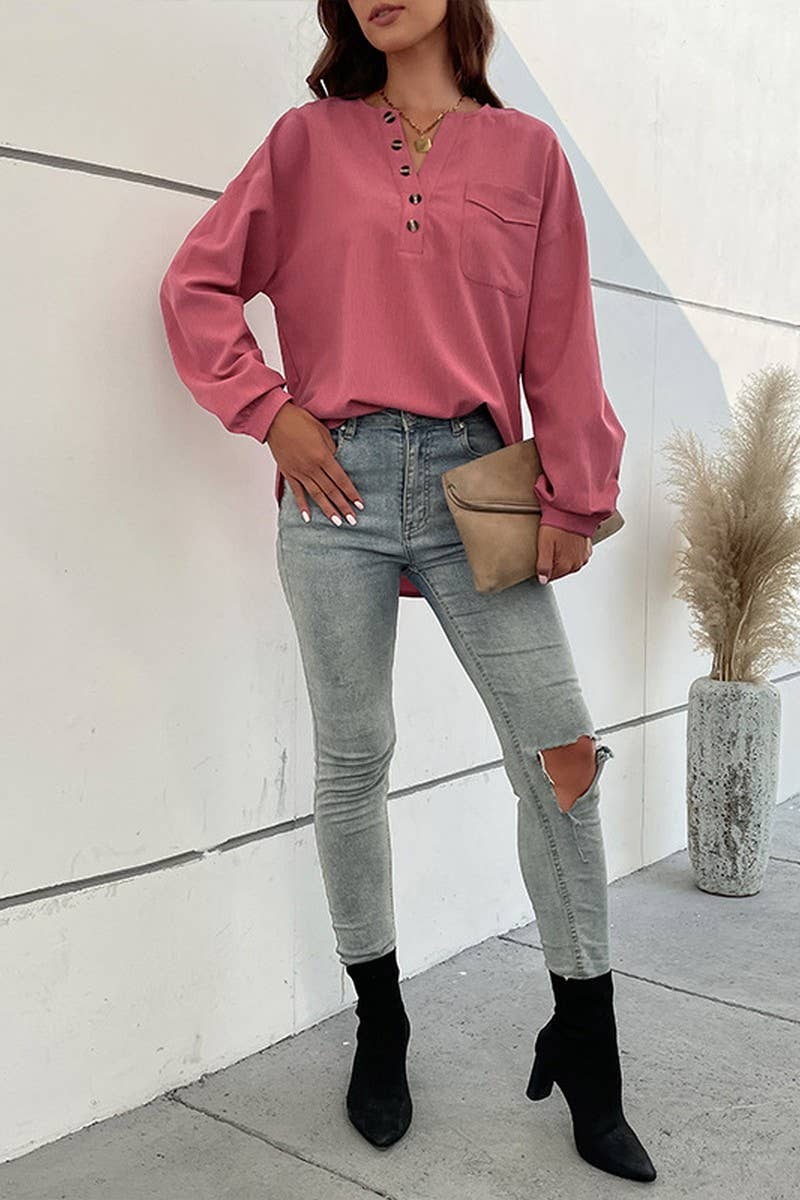 CWTTL1666_Button Neck Long Sleeve Top