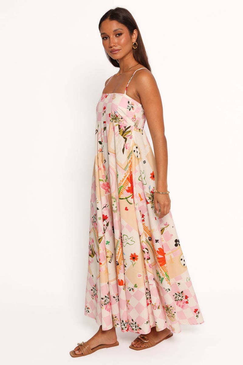 CWDMD5985_FLORAL PRINT SPAGHETTI STRAP MAXI DRESS