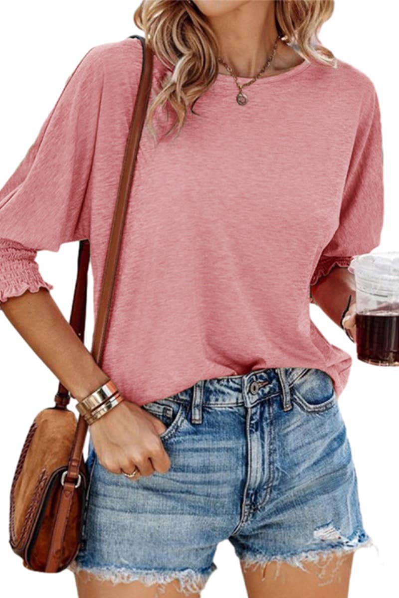 CWTBLL1397_SUMMER LOOSE CREW-NECK MID-LONG-SLEEVED TOP