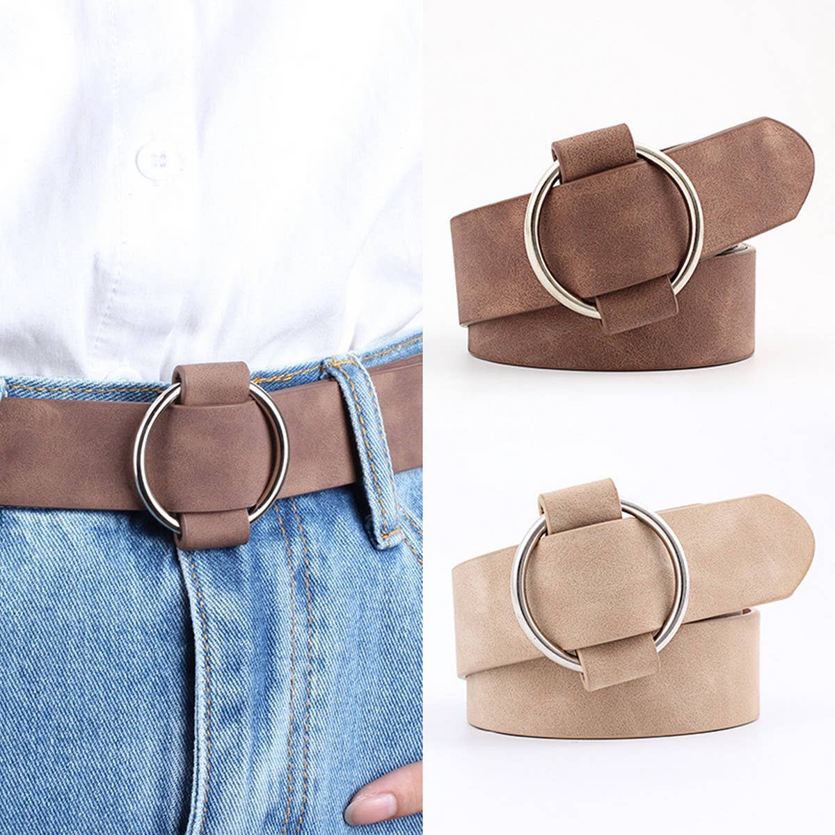 CWABE0382_PIN FREE ROUND BUCKLE CASUAL BELT