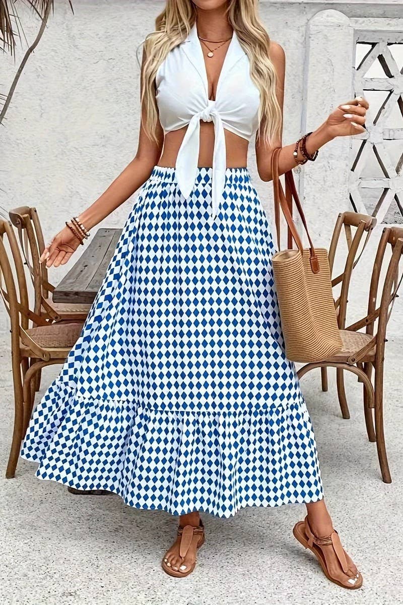 CWBLS0531_SUMMER ELASTIC HIGH WAIST PRINTED SKIRT