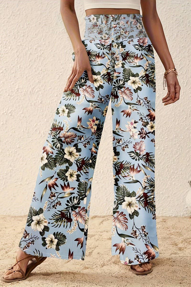 CWBLP1135_PRINTED LOOSE ELASTIC WAIST WIDE-LEG PANTS