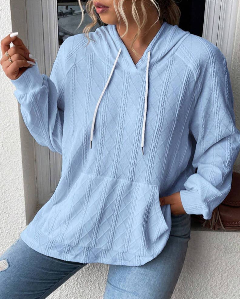 CASUAL JACQUARD LOOSE SOLID COLOR HOODIE