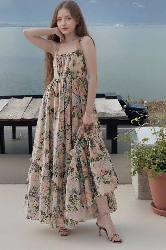 CWDHL1092_SUMMER PLEATED FLORAL SLING BOHEMIAN DRESS