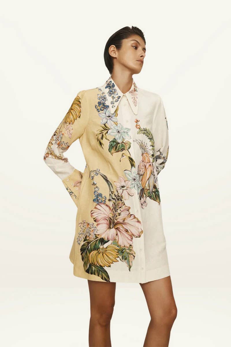 CWDSD8252_NEW PRINTED CASUAL TRUMPET SLEEVE DRESS