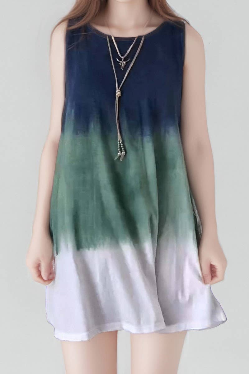 CWDSD8851_FASHION TIE-DYE SLEEVELESS SIMPLE HOLIDAY DRESS