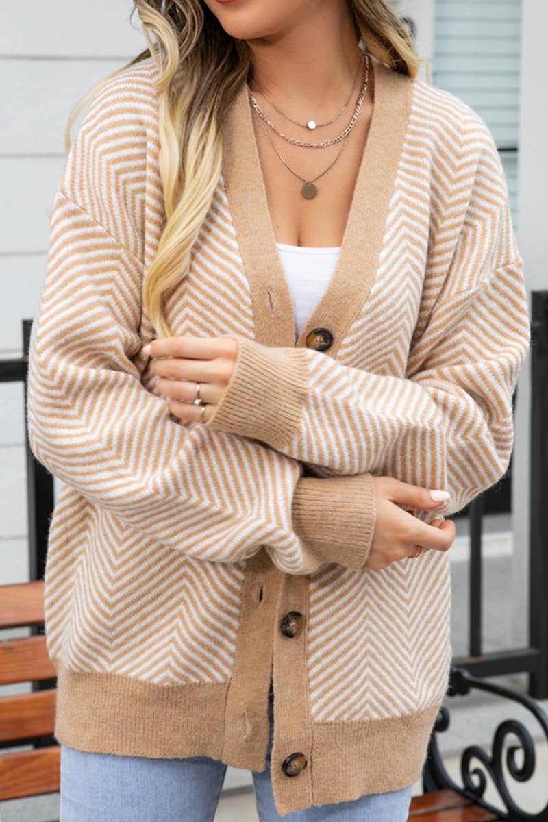 CWOSWL1688_Button Down Sleeve  V-Neck Cardigan Sweater