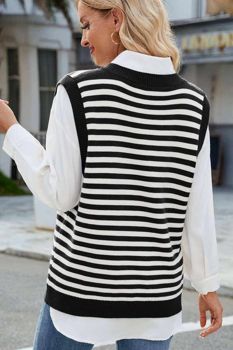 CWOV00139_CASUAL V-NECK SLIT WAISTCOAT KNITTED VEST