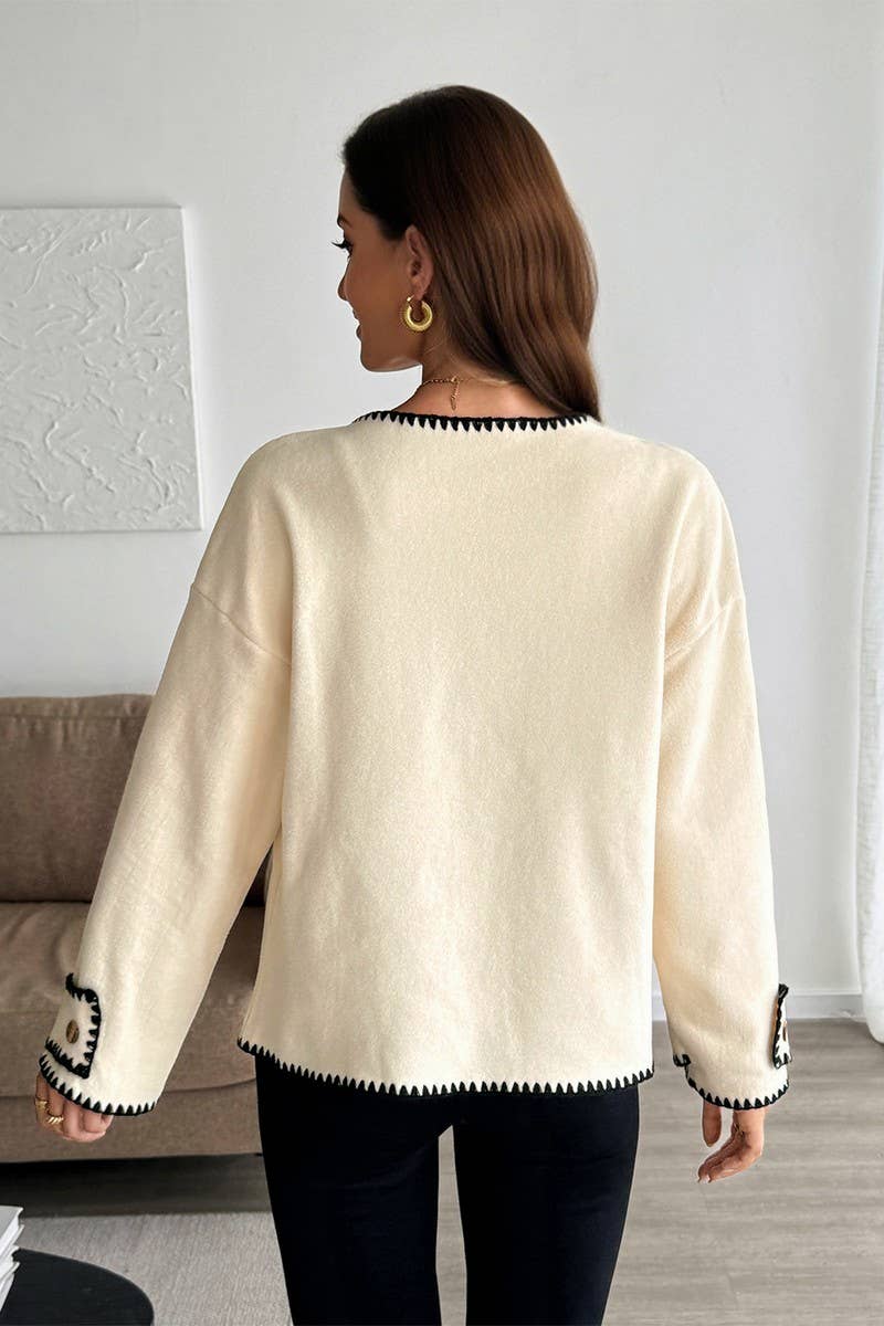 CWOCO00172_CASUAL CONTRAST-TRIMMED LOOSE CREW NECK JACKET