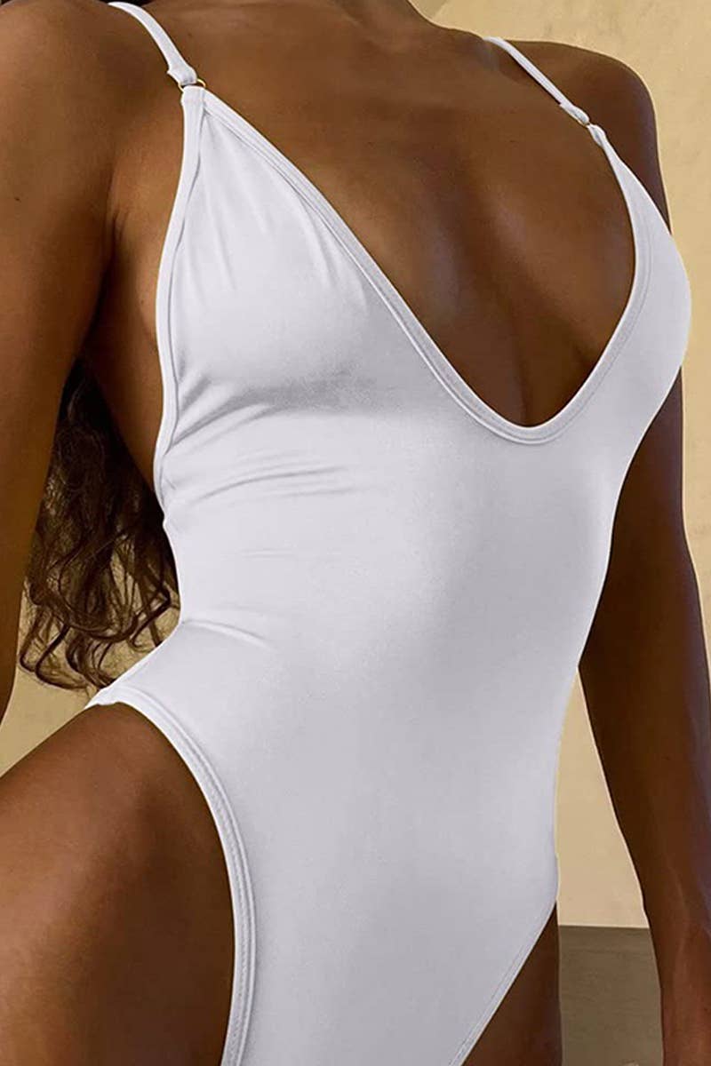 CWMW0816_LADIES' SEXY SOLID COLOR ONE-PIECE SWIMSUIT