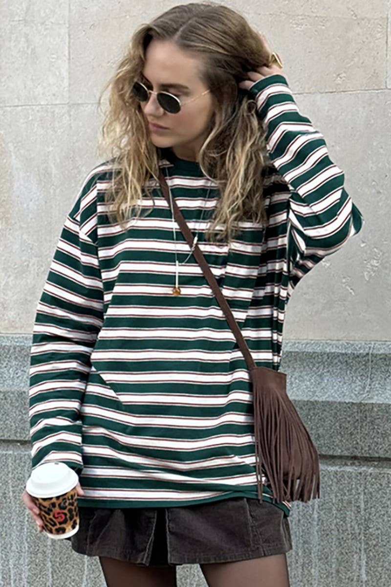 CWTBLL00580_CREW NECK KNITTED STRIPED LONG-SLEEVED TOP