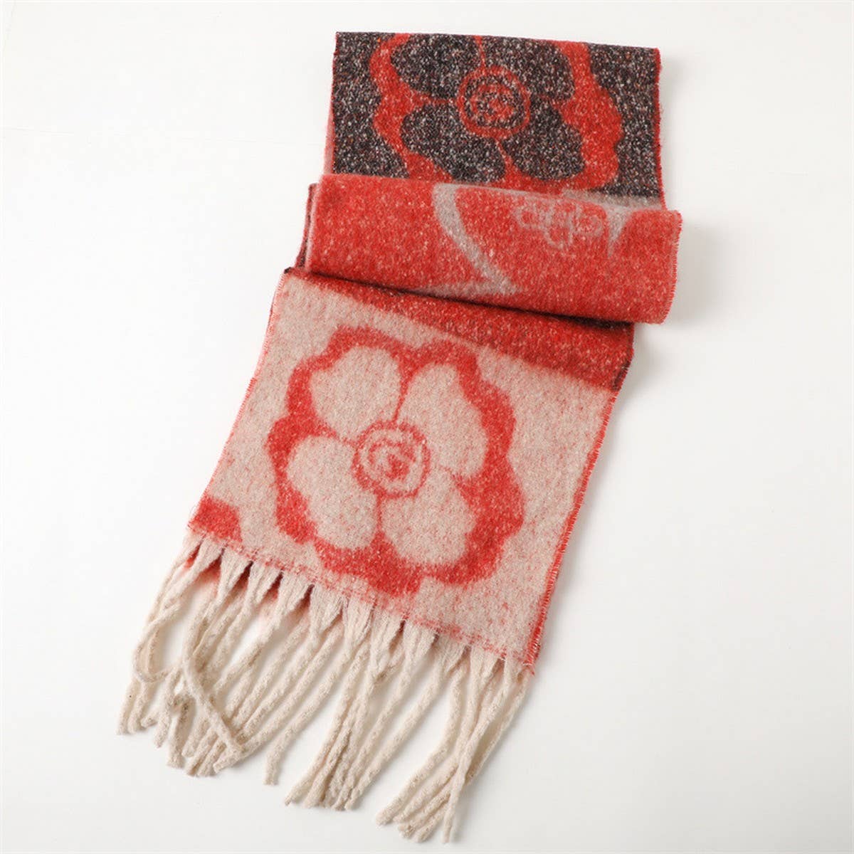 Vintage-Inspired Floral Wrap Scarf with Fringe