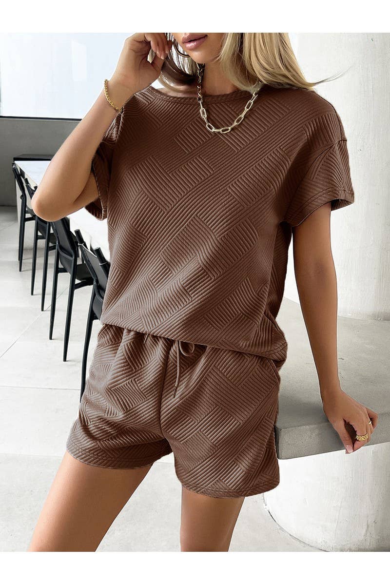 CWSTB0669_KNIT CREW NECK SHORT SLEEVED SHORTS CASUAL SET
