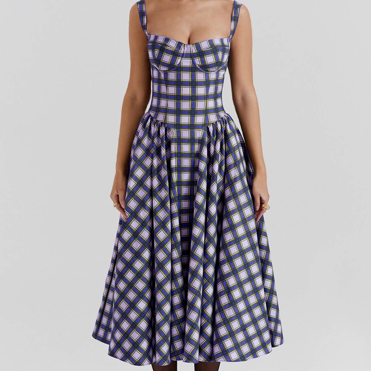 Camisole plaid court dress with big back