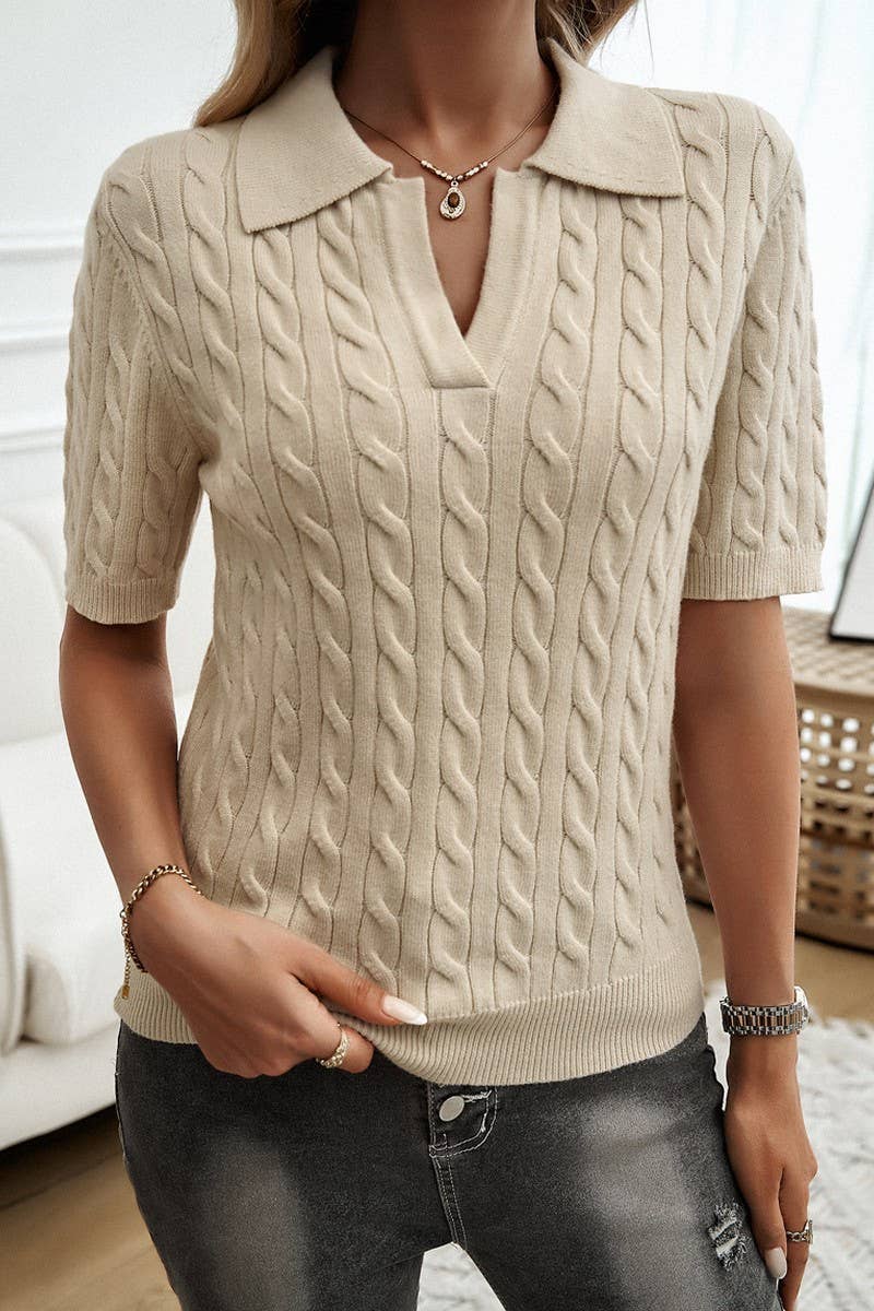 CWTTL1962_2025 TEMPERAMENT SLIM V-NECK SWEATER T-SHIRT