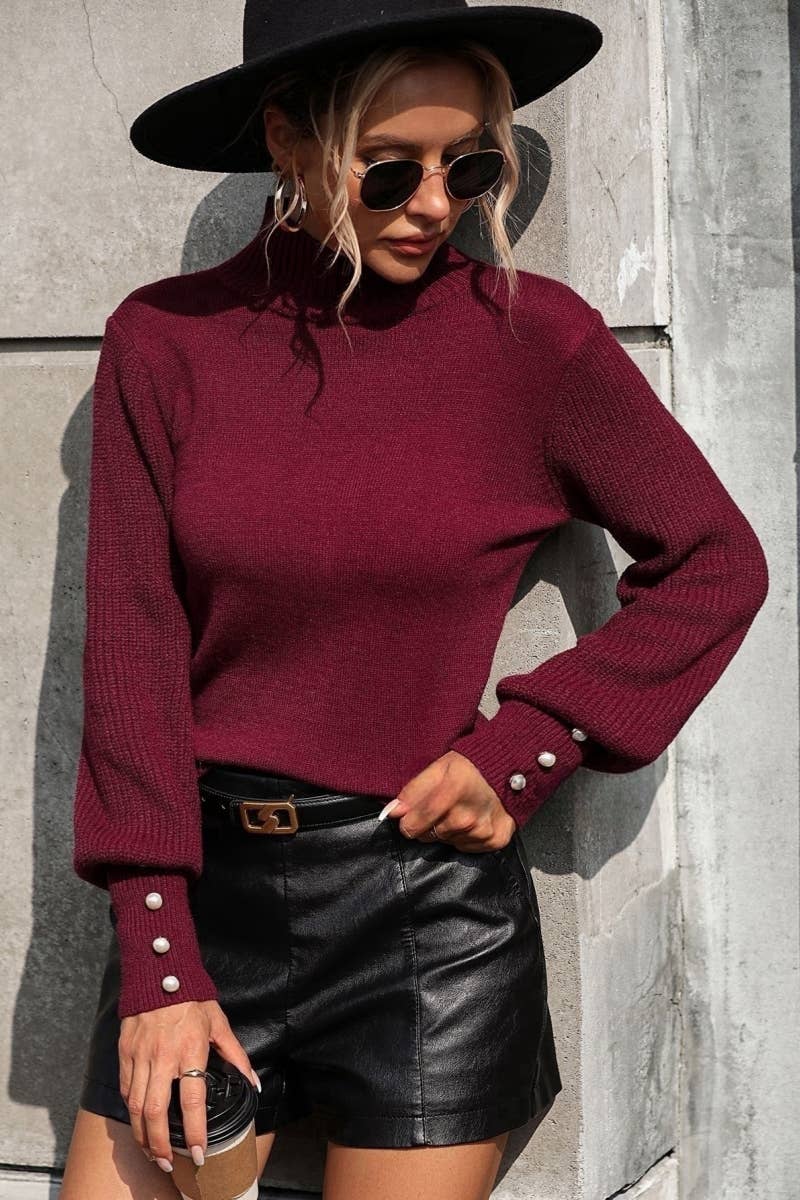 CWOSWL605_Turtle Neck Long Sleeve With Botton Sweater