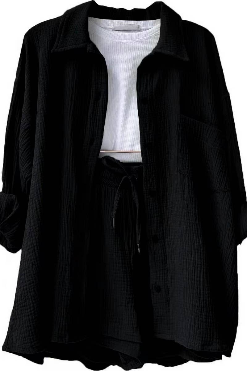 CWSS01299_FASHIONABLE CASUAL WRINKLED LAPEL TWO-PIECE SUIT