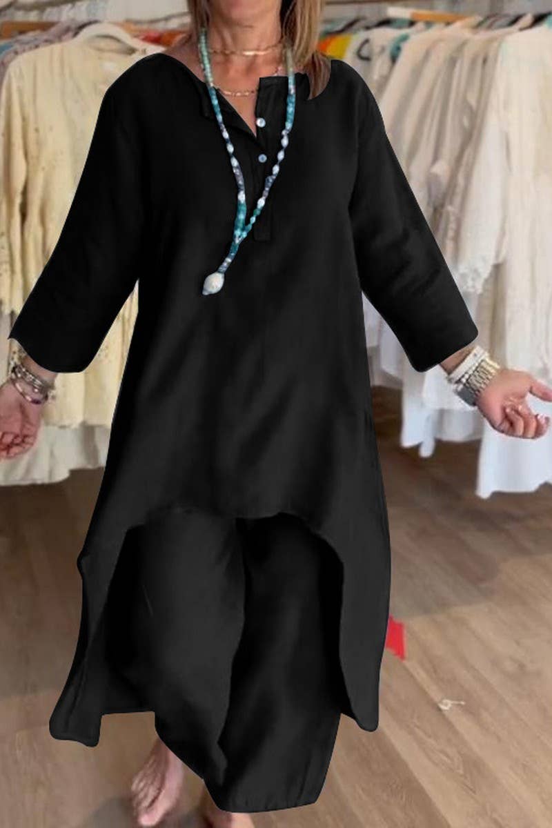 CWSTB1400_SOLID COLOR LONG-SLEEVED COTTON AND LINEN SUIT