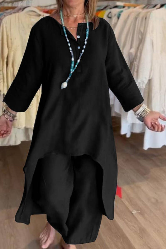 CWSTB1400_SOLID COLOR LONG-SLEEVED COTTON AND LINEN SUIT