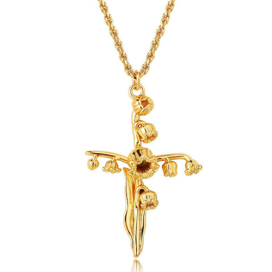 NEW CREATIVE DECEMBER CROSS FLOWER NECKLACE