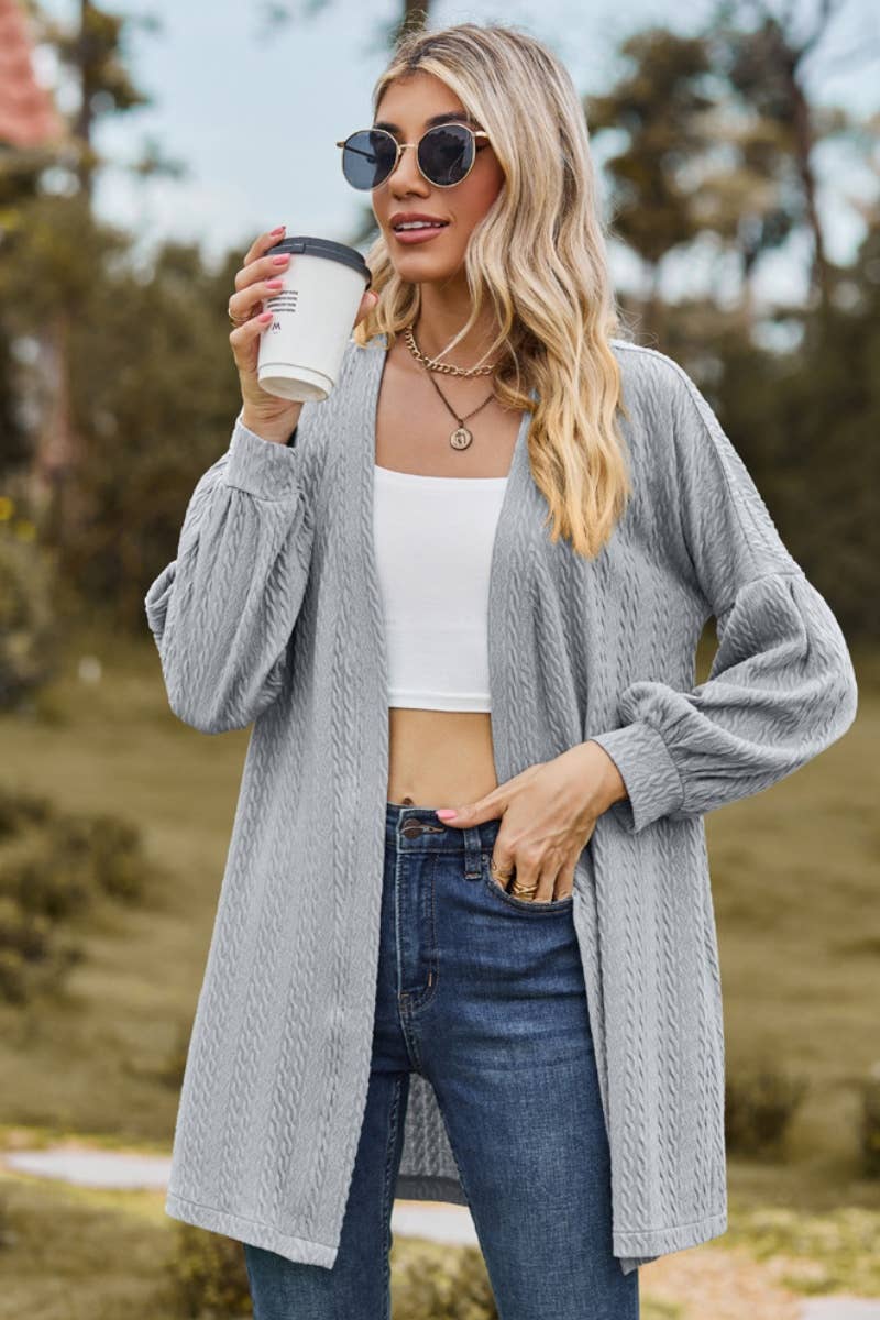 CWOCAL2082_BUTTON-FREE SOLID COLOR LONG SLEEVE CARDIGAN