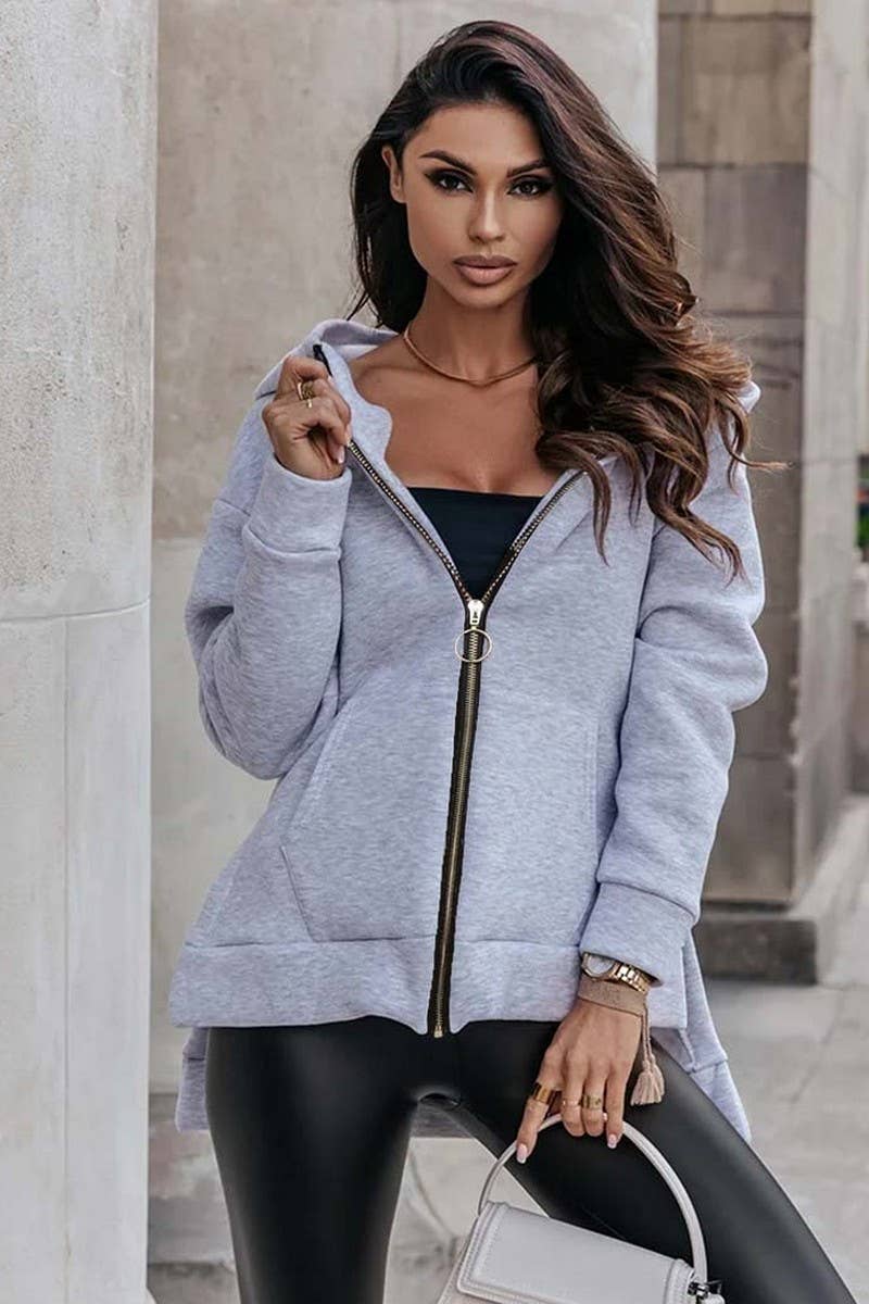 CWOCO00210_SOLID COLOR LOOSE HOODED ZIP-UP JACKET