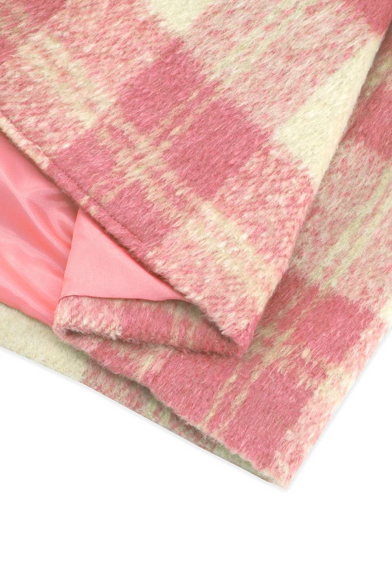 CWOCO0946_DOUBLE BREASTED PLAID V-NECK SCARF COAT