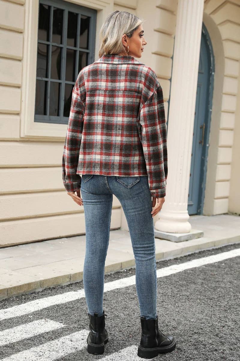 CWTSTL1710_PLAID POCKET LONG SLEEVE WOOLEN SHIRT TOP