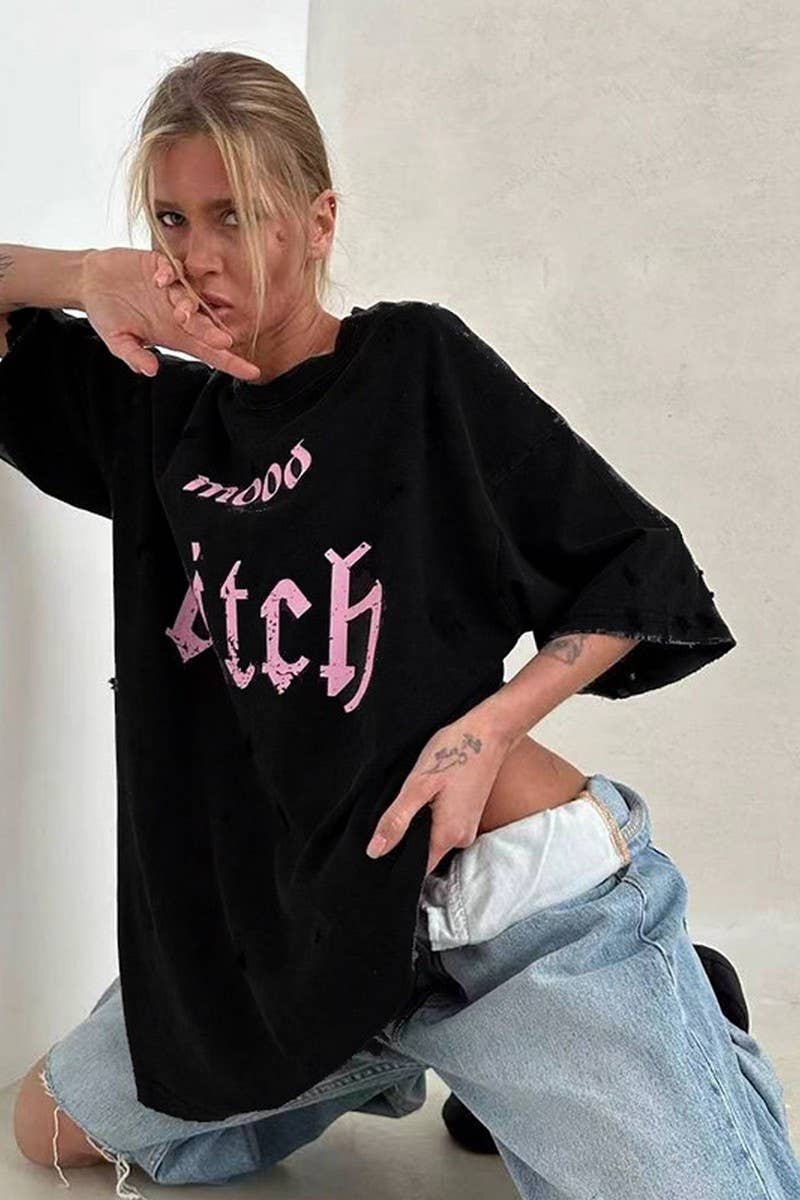 CWTTS1275_DISTRESSED LETTER PRINT SHORT-SLEEVED T-SHIRT