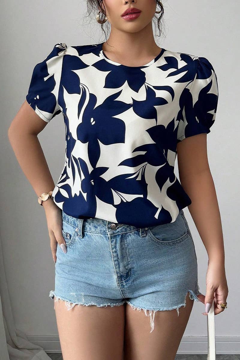 CWTTS1583_SUMMER HOLIDAY STYLE FLORAL SHORT-SLEEVED TOP