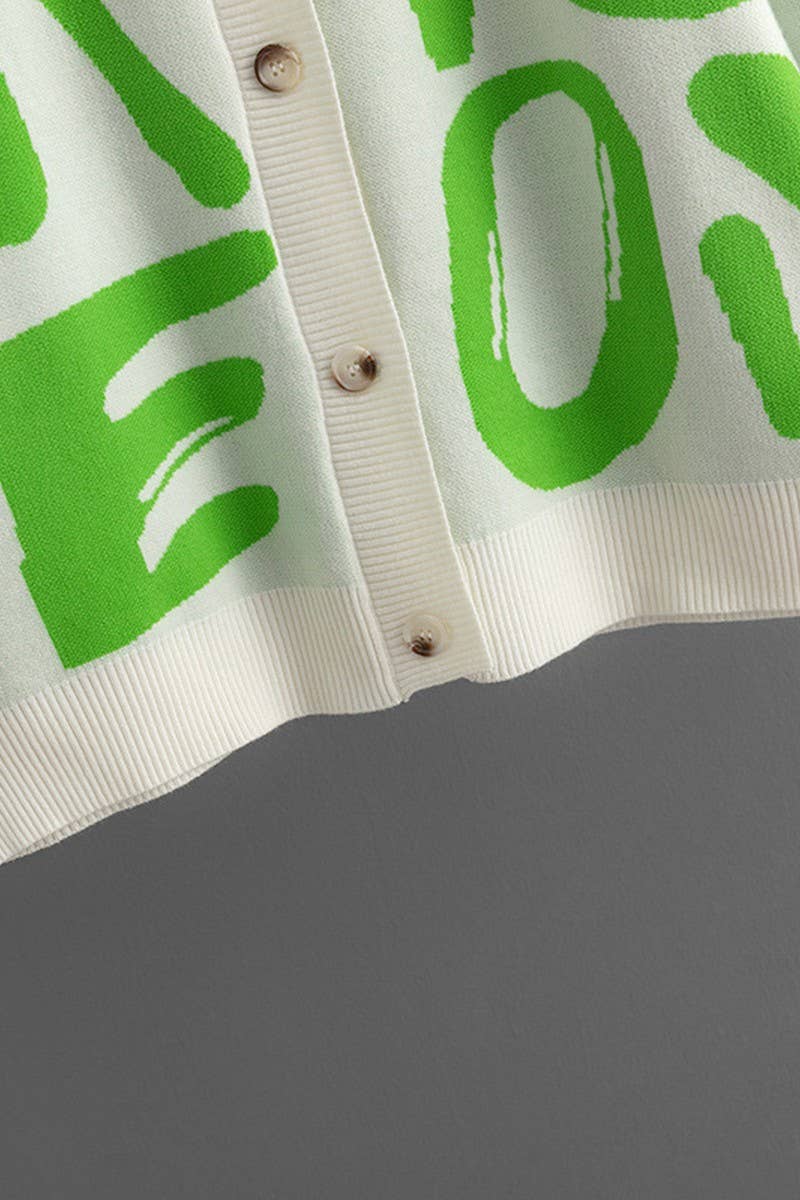 CWOCAL00668_LETTER JACQUARD SINGLE BUTTON KNIT CARDIGAN