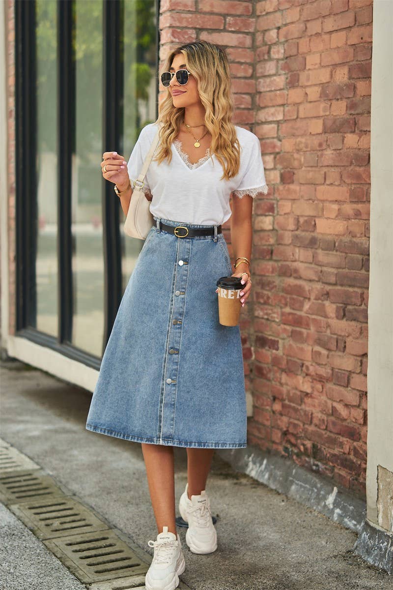 CWJSK00228_WASHED DENIM BUTTON-DOWN SKIRT