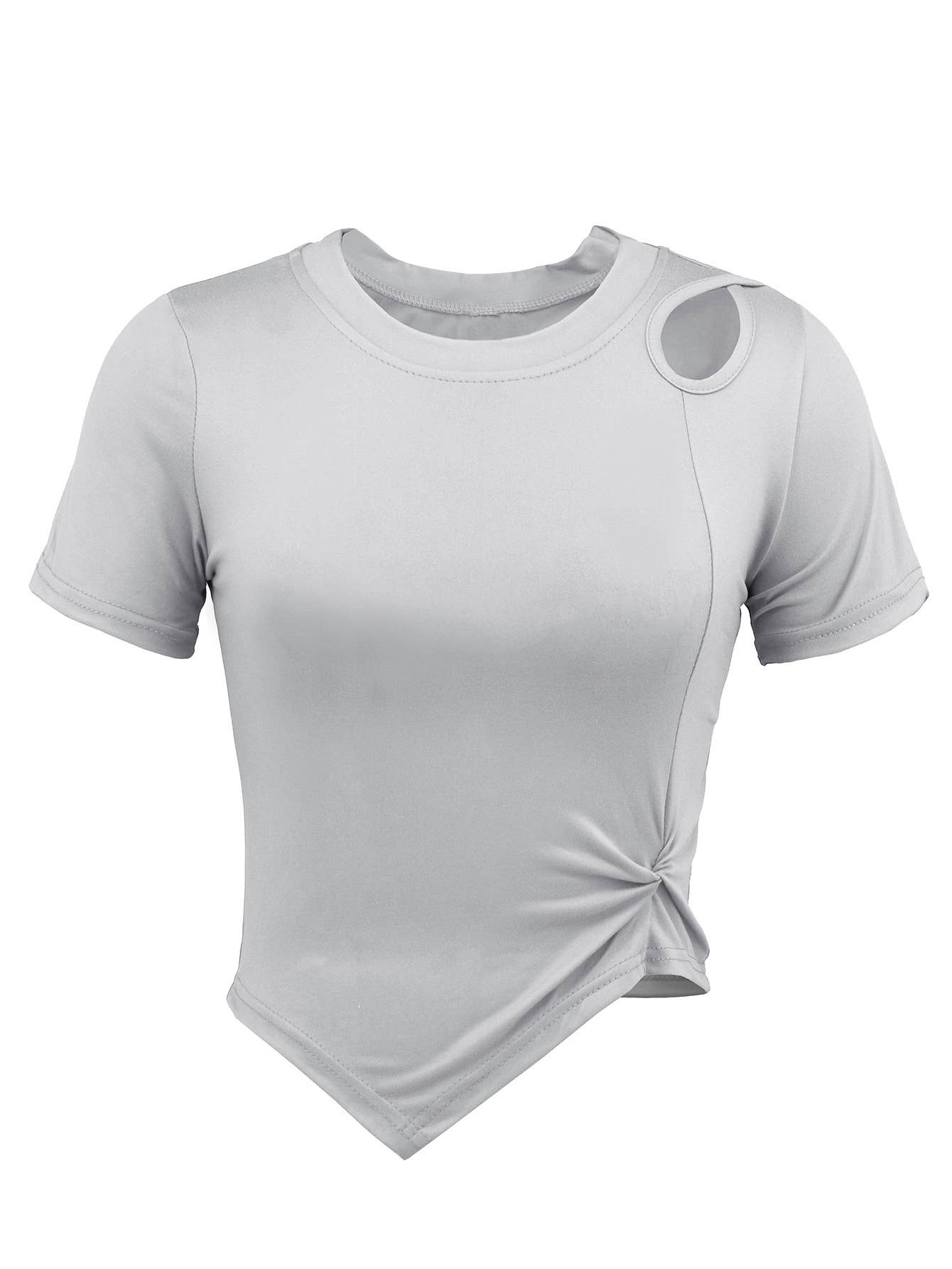 Casual Slim Fit Cropped Knit Solid Color T-Shirt