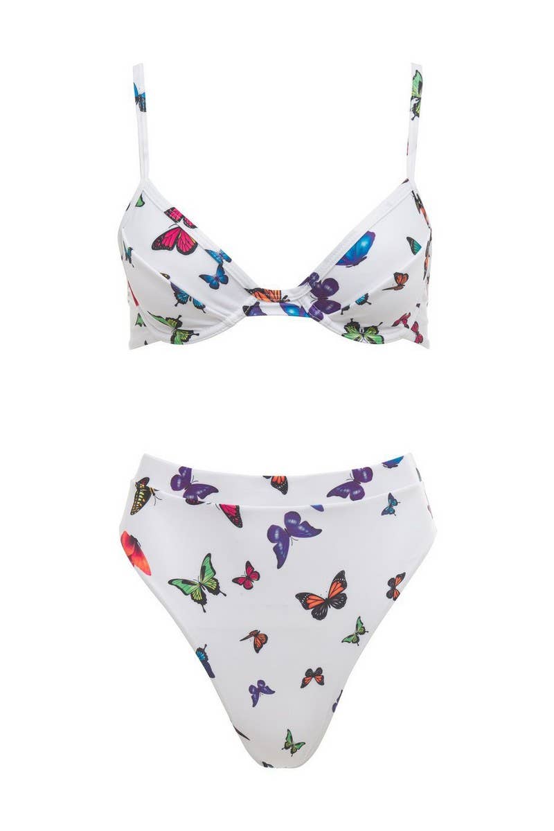 CWMW0846_BUTTERFLY PRINT HIGH WAIST TWO-PIECE SWIMSUIT