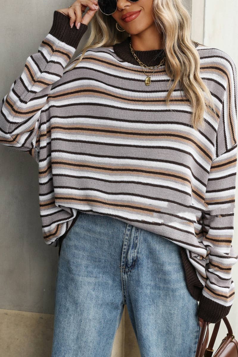 CWOSWL6504_WINTER STRIPED LONG-SLEEVED BAGGY SWEATER