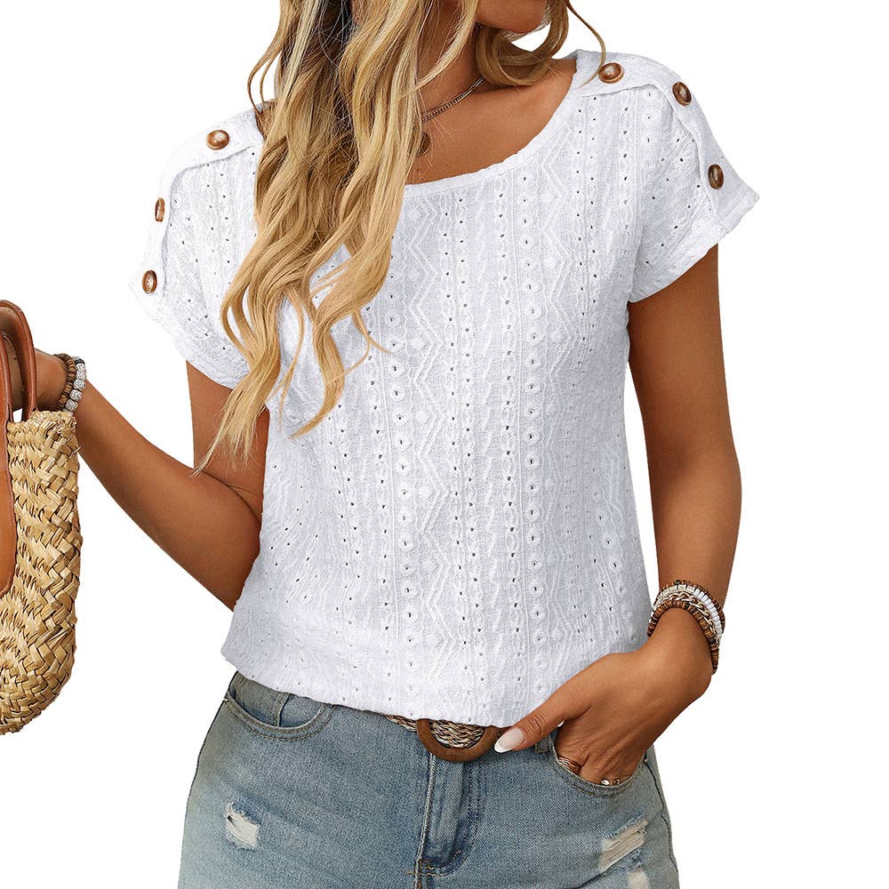 Cutout Solid-color round-neck short-sleeved Top