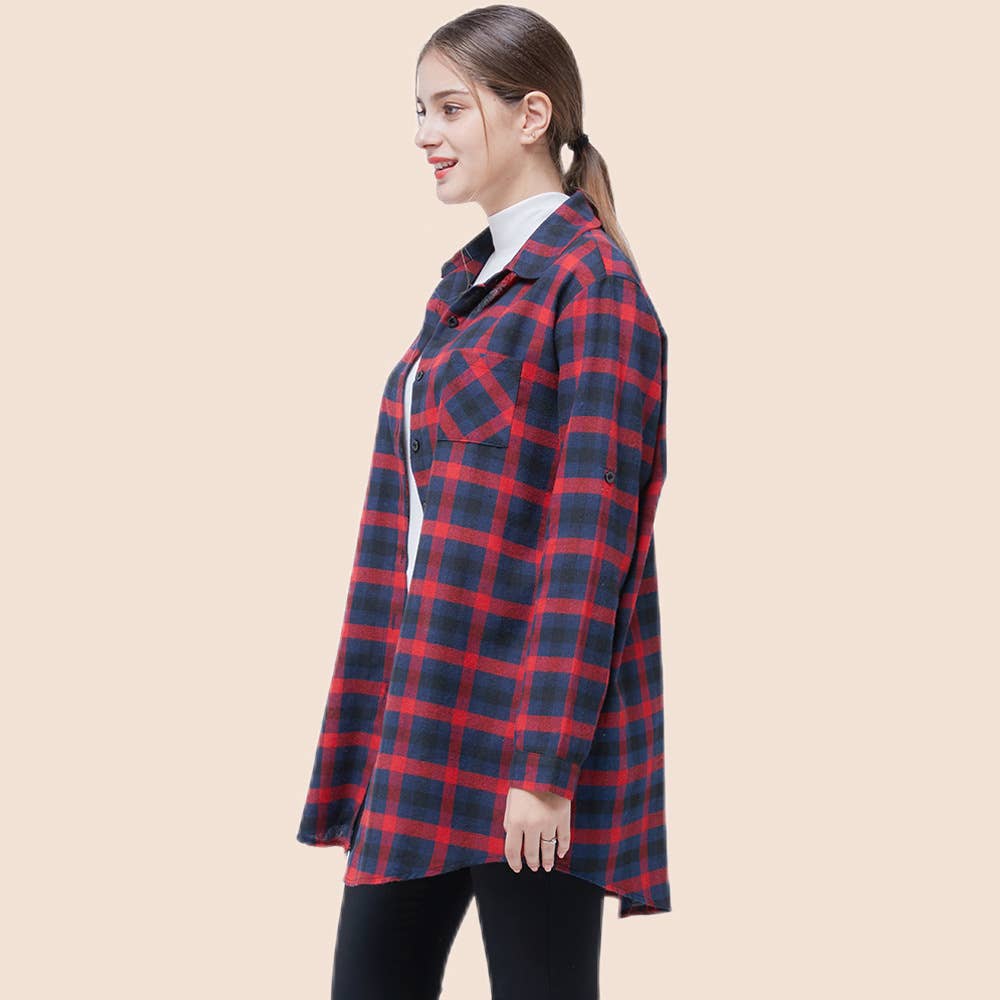 Casual checked long-sleeved shirt
