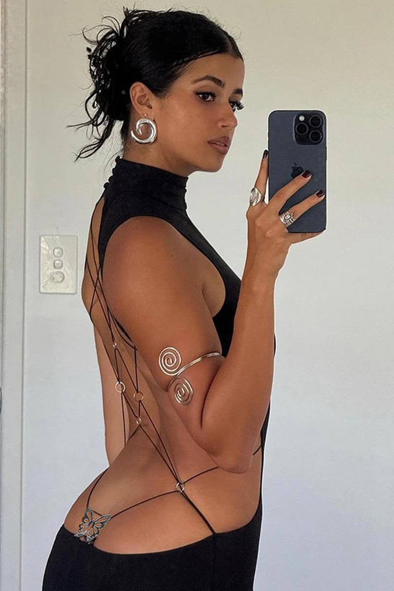 CWDMD4229_SOLID COLOR BACKLESS BOW SLIM FIT HOT GIRL DRESS