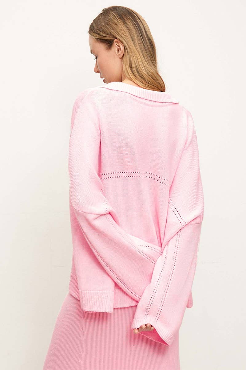 CWSS0750_KNITTED V-NECK LONG SLEEVE SWEATER SKIRT SET