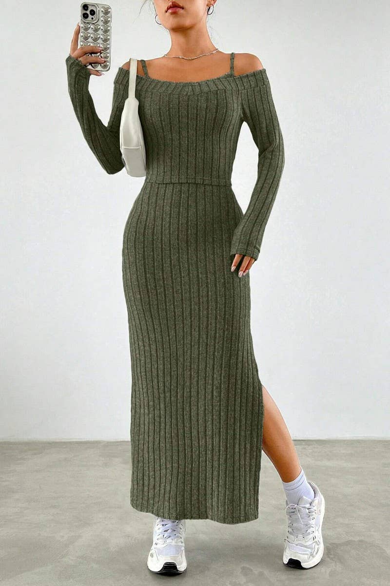 CWDMD4020_SLIT COMMUTER SUSPENDER DRESS TWO-PIECE SET