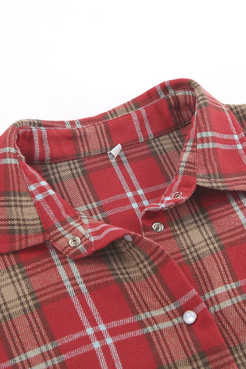 CWTBLL00631_RED PLAID LAPEL COMMUTER LONG-SLEEVED SHIRT