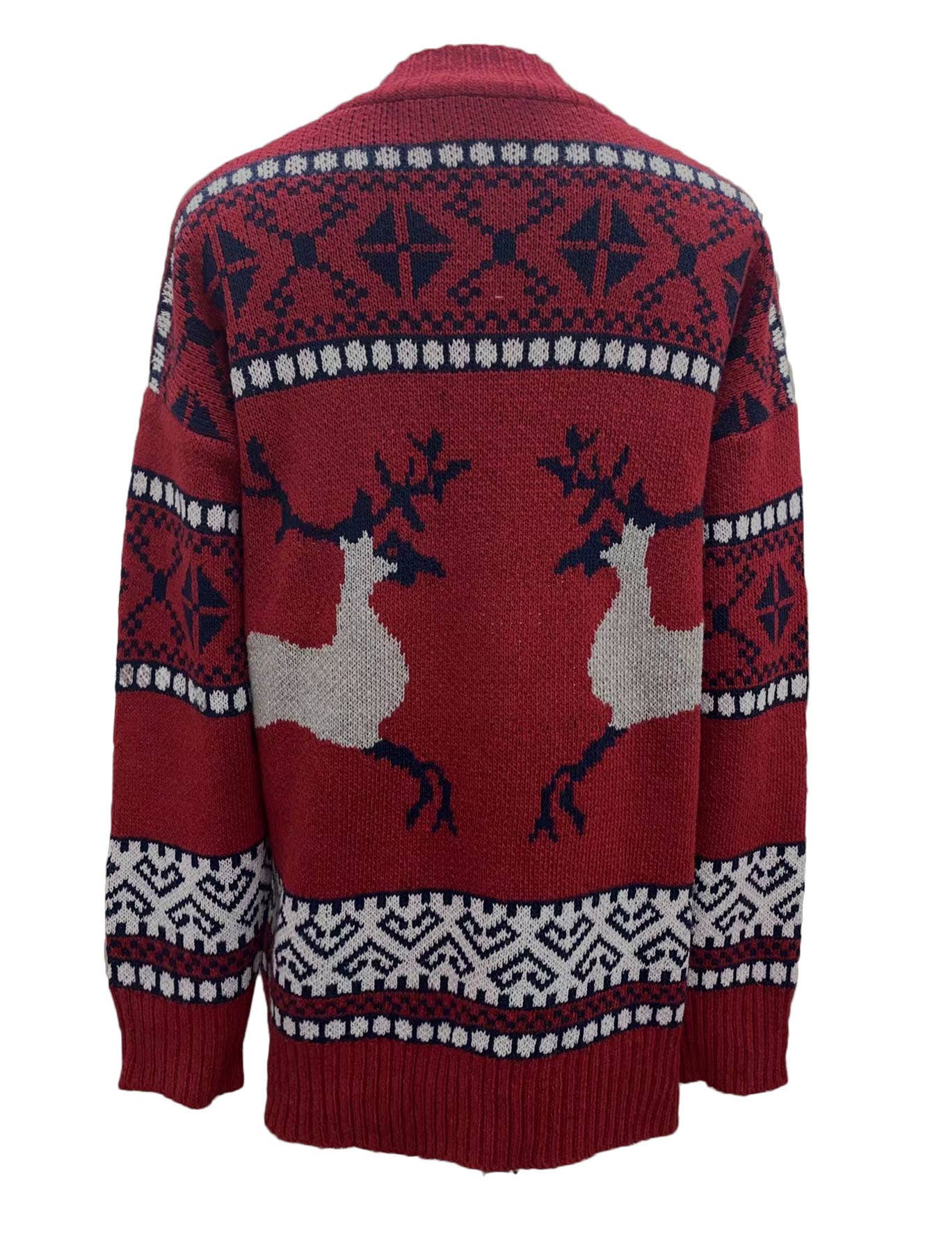 Christmas V-neck animal-printed knitted cardigan