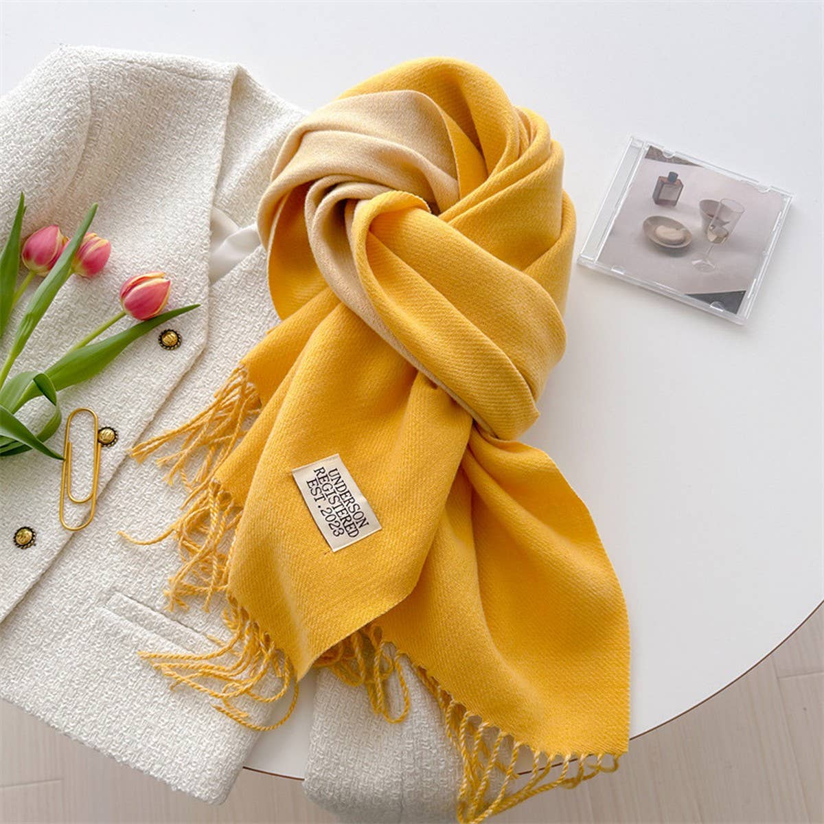 Double Sided Faux Cashmere Scarf-Solid Color Shawl