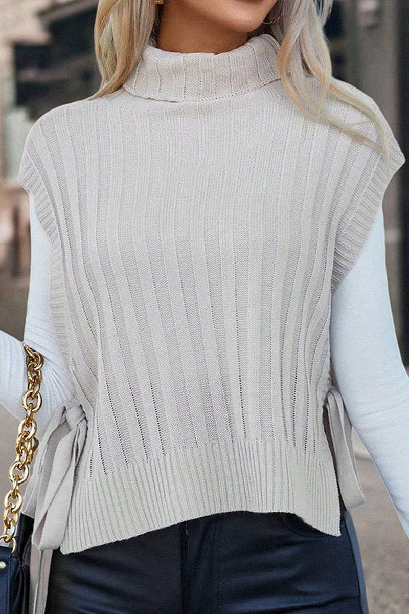 CWOSWSL00158_SOLID TURTLENECK SLEEVELESS SIDE TIE KNIT VEST