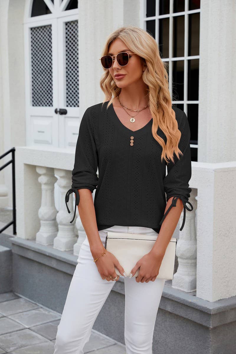 CWTTS0814_3/4 Sleeve V-Neck Knit Top