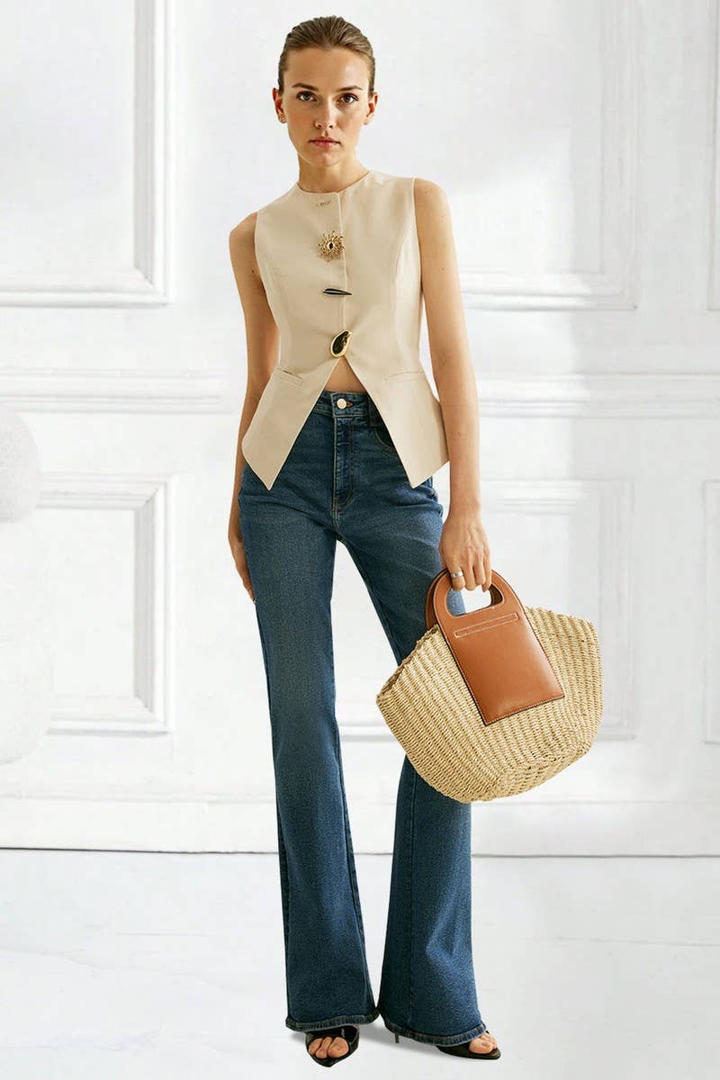 CWTBLSL1002_BUTTON FRONT SOLID COLOR SLEEVELESS VEST