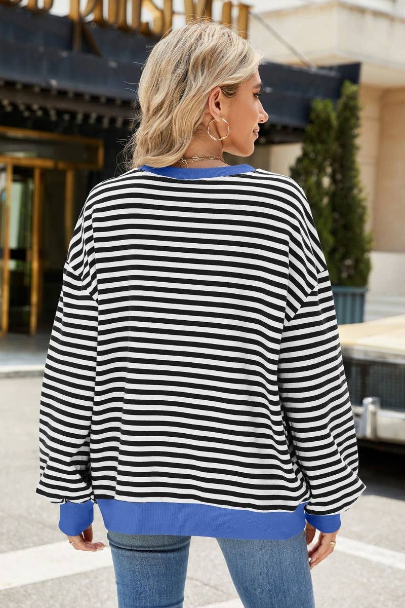 CWTBLL1888_FALL CREW-NECK STRIPED LONG-SLEEVED TOP