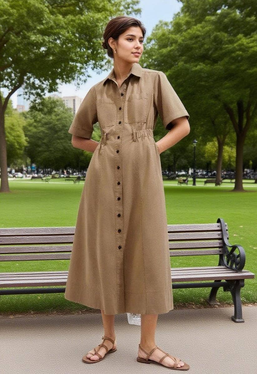 CWTDSS0074_LAPEL BELTED SINGLE BREASTED SHIRT DRESS