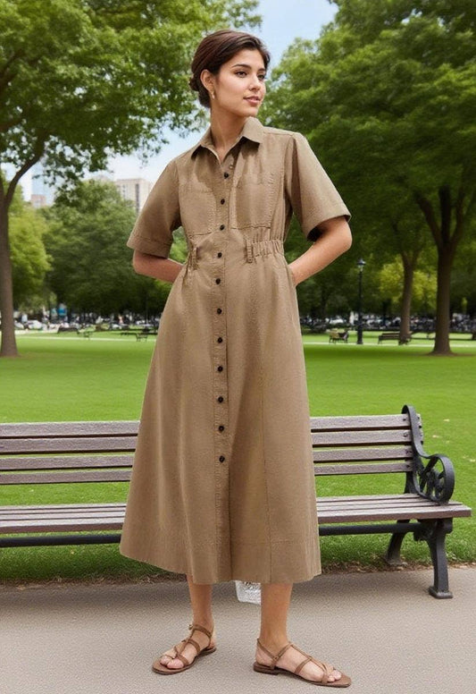 CWTDSS0074_LAPEL BELTED SINGLE BREASTED SHIRT DRESS