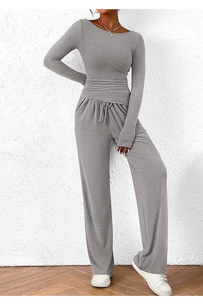 CWSTB00484_FALL WOMEN 2 PIECE LOUNGE SET ASYMMETRICAL TOP